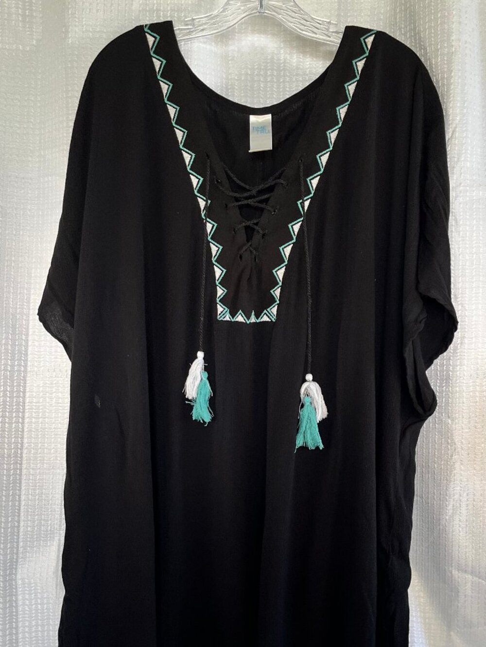 Time and Tru Embroidered Boho Swimsuit Cover-up Black 3X